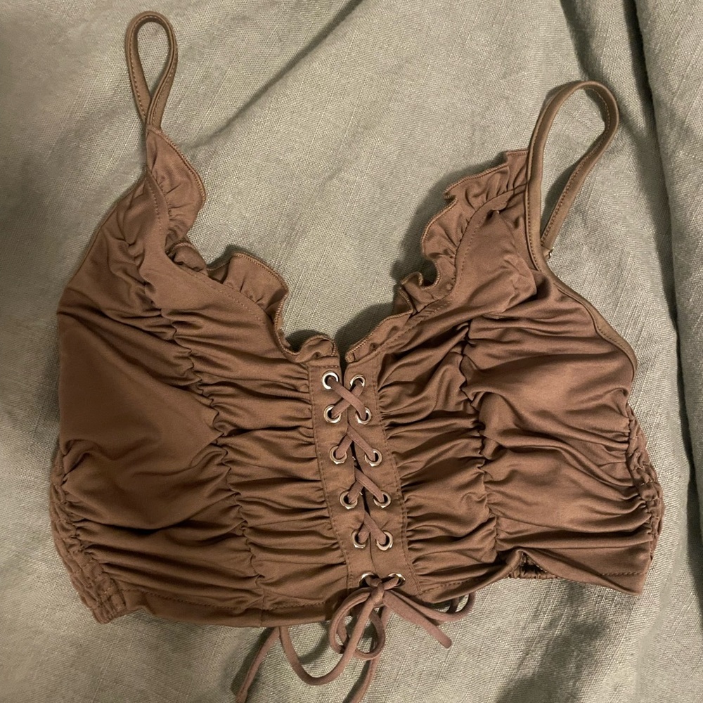 Brown tie up crop top